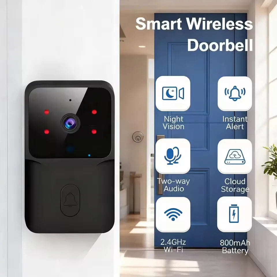 كاميرا جرس باب فيديو لاسلكية، جرس باب WiFi باتصال صوتي ثنائي الاتجاه مع رؤية ليلية بالأشعة تحت الحمراء، شاشة مراقبة أمنية للمنزل الذكي