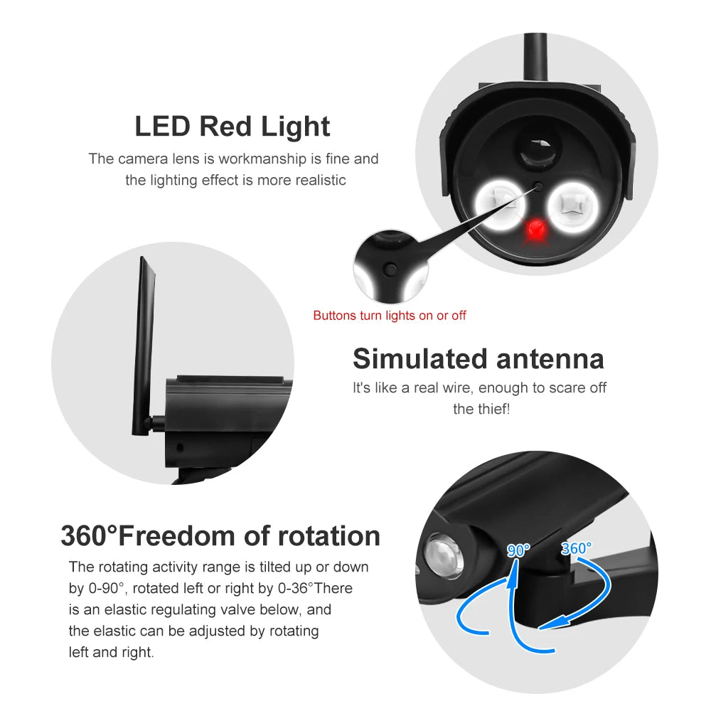 Outdoor Motion Sensor Solar Lights Dummy Decoy Fake Camera Waterproof Automatic Rotation Fake CCTV Monitoring For Porch Garden 