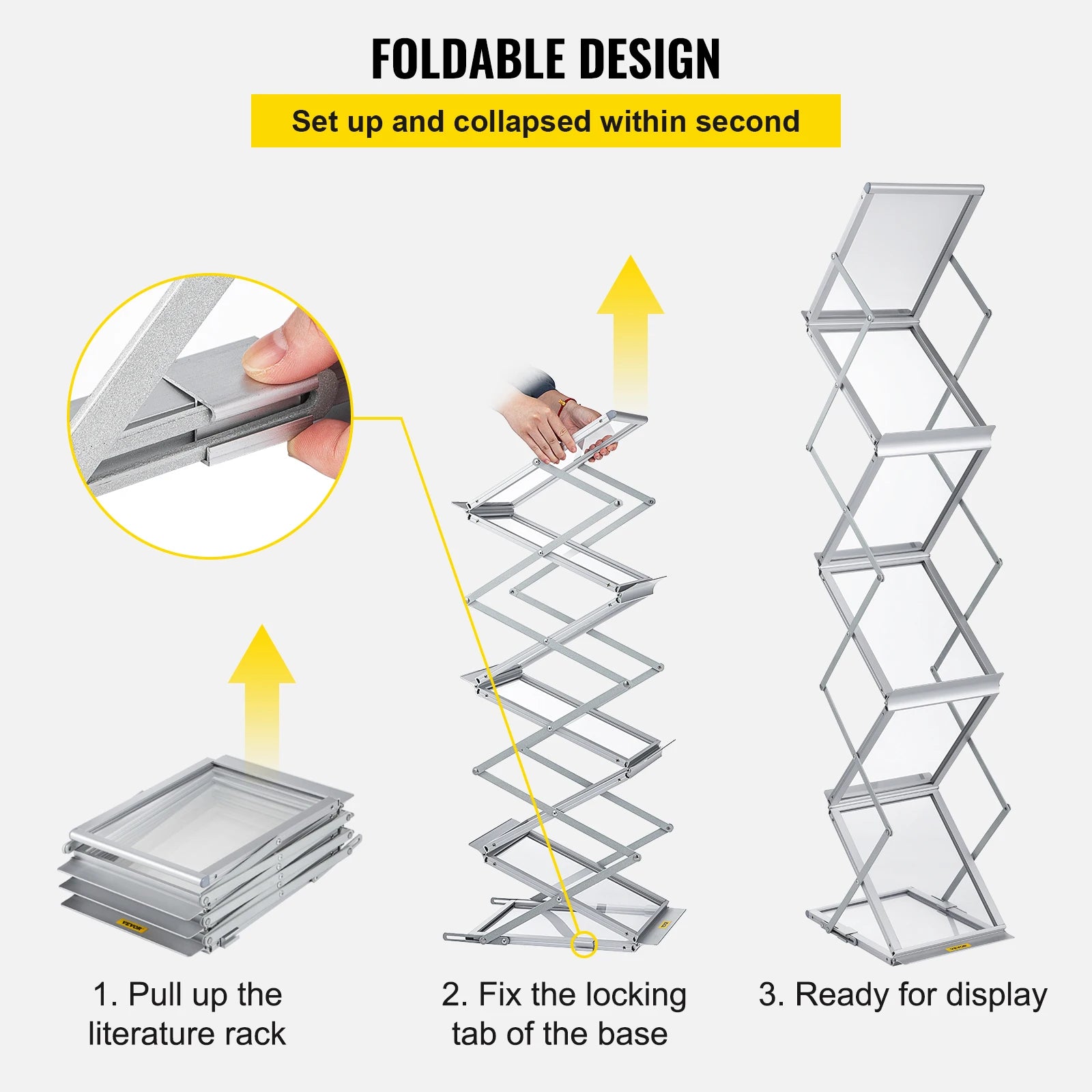 6 Pocket Foldable Literature Rack Stand with Carry Bag