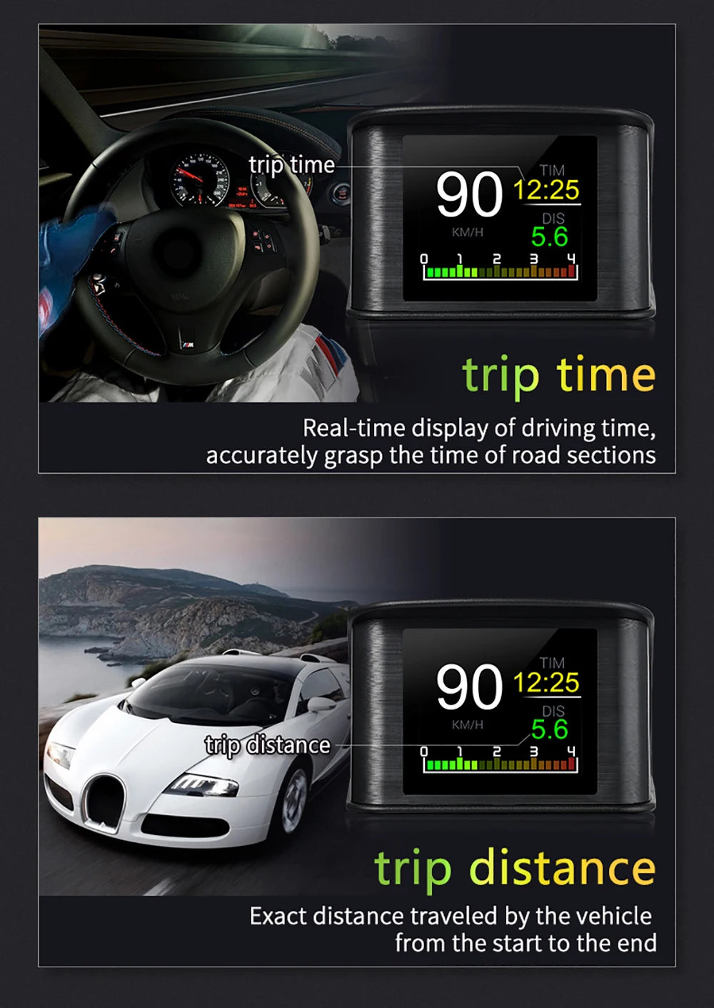 OBD2 Head Up Display Digital Speedometer with Overspeed Alarm