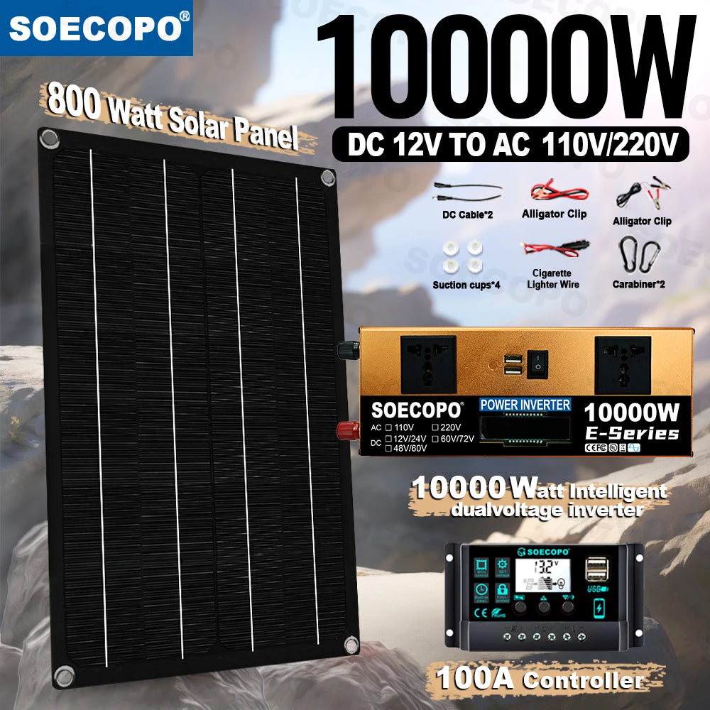 SOECOPO 7000W Solar Power Kit with 100A Controller & 300W Panel Inverter 12V to 110V/220V for Home/Camping/RV/Emergency Backup
