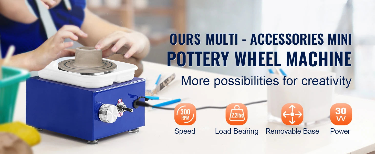 Mini Pottery Wheel Kit with Adjustable Speed & Dual Turntables