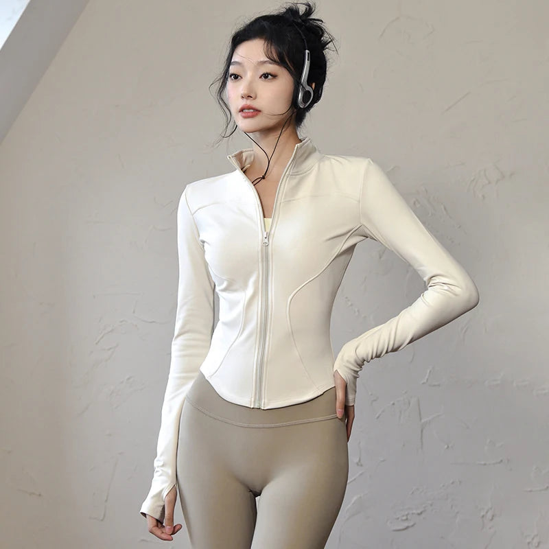 Long Sleeve Sports Jacket Women Zip Fitness Yoga Shirt Winter Warm Gym Top Activewear Running Coats Workout Clothes For Cycling 