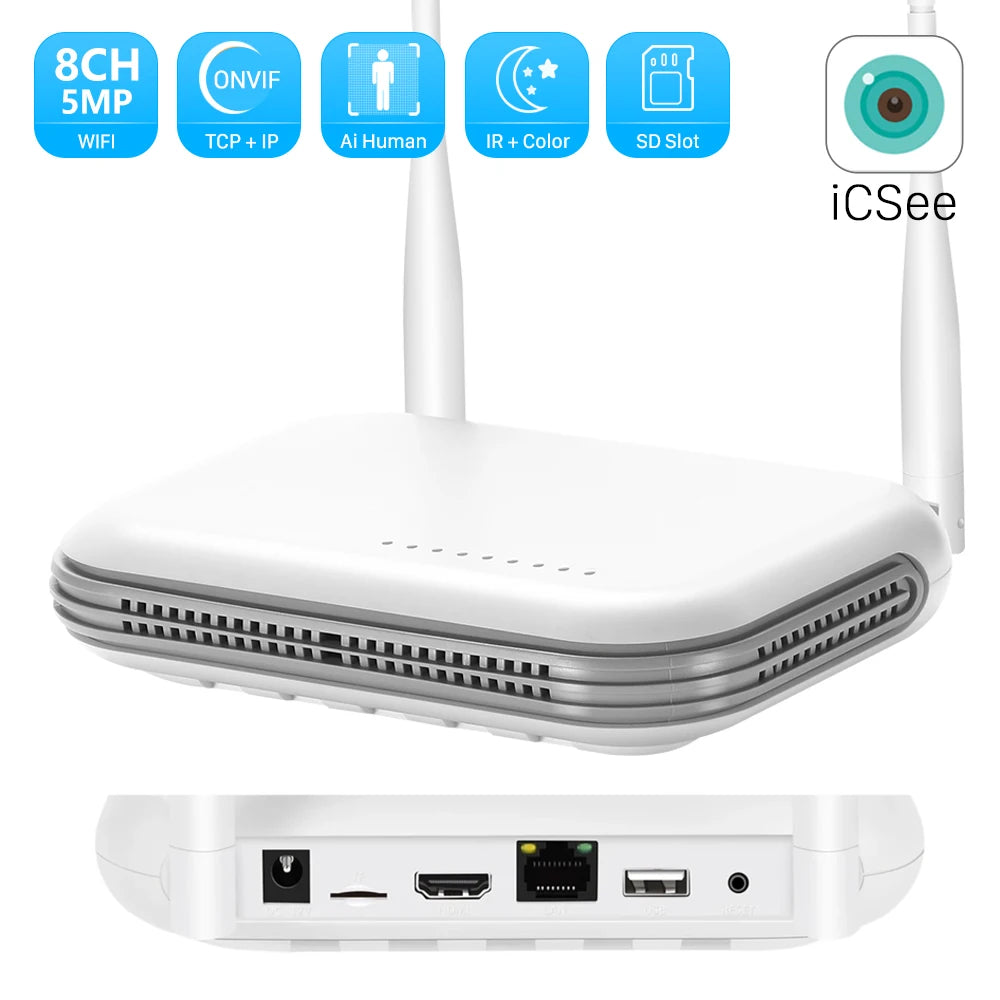 Mini WiFi NVR 8CH 3MP 4CH 5MP H.265 Onvif Wireless Network Video Recorder Support Face Detection Email Alart XMEYE / iCSee App 
