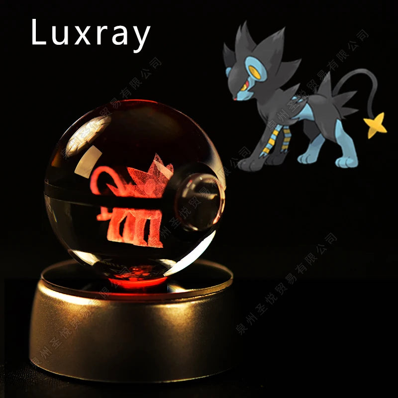 Pokemon Crystal Ball 3D Pikachu Gengar Mewtwo Night Light Lamp Pokeball 3D Glass Pokemon Crystal Ball Statue Kids Birthday Gift 