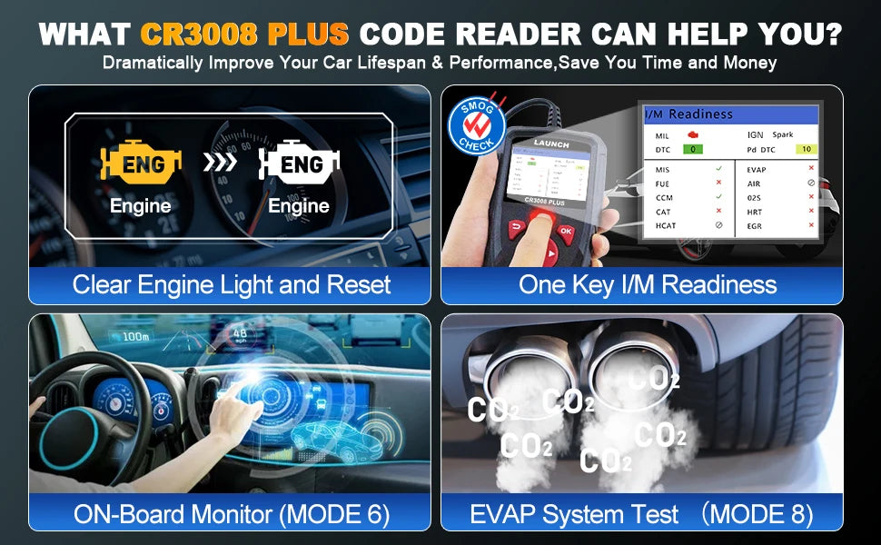 OBD2 Scanner Code Reader with Engine Diagnostics & Battery Test