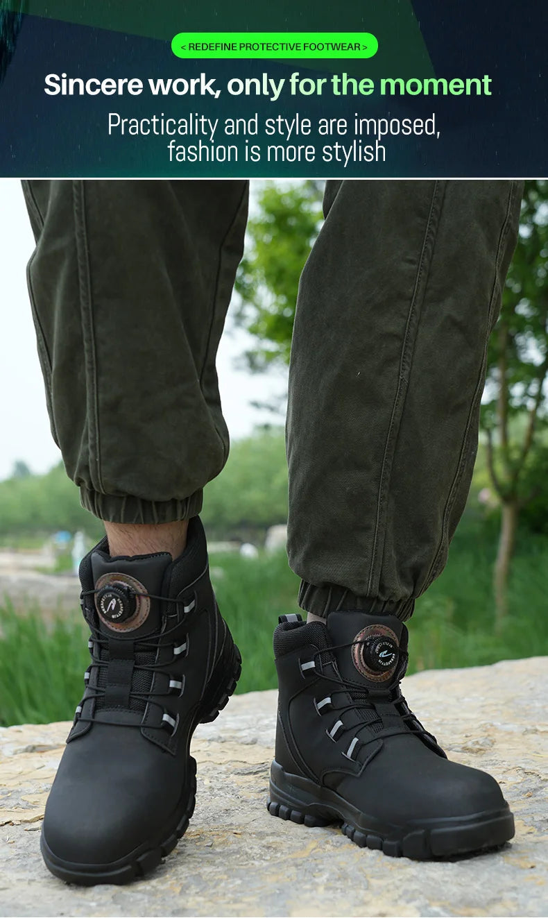 Waterproof Safety Boots Men Indestructible Steel Toe Work Boots Anti-smash Stab-resistant Safety Shoes Biker Botas Para Hombre 