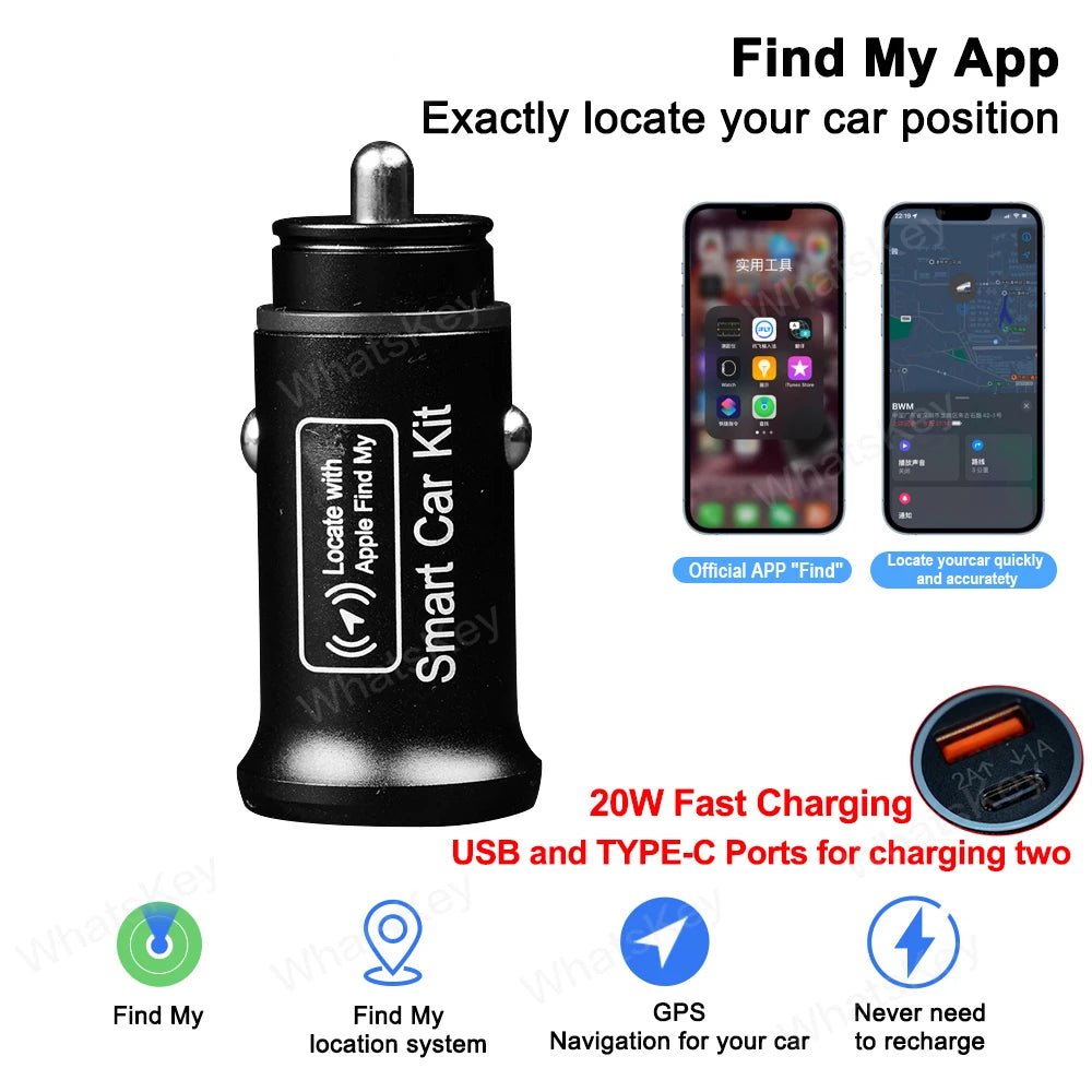 Auton lataus GPS-lokaatiointiseuranta 20W USB puhelimen laturi nopea lataus tyyppi C QC3.0 iPhone Find My Apple Official App