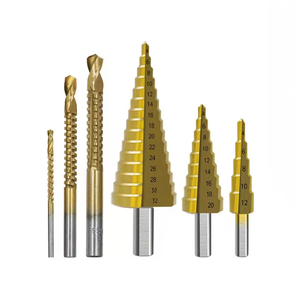 6Pcs Step Drill Bit Saw Drill Bit Set Titanium Milling Cutter 4-12 4-20 4-32mm 3 6 8mm For Woodworking Metal Core Hole Opener 