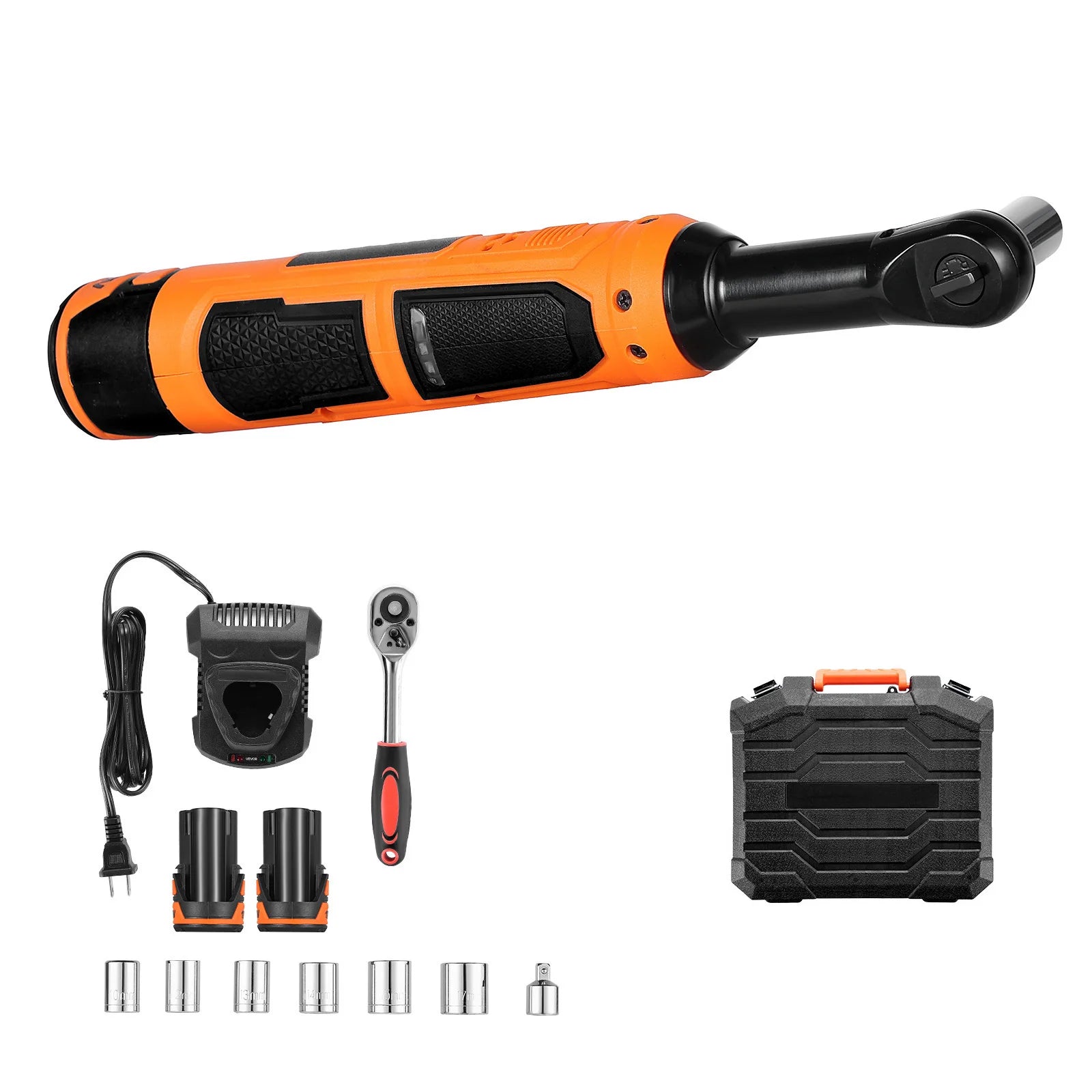 Cordless Electric Ratchet Wrench Set with Dual Batteries & Sockets
