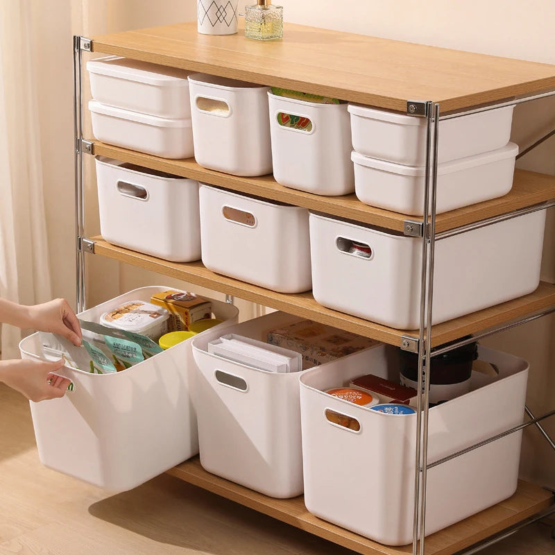 White Storage Boxes with Lids and Handles, Size Options