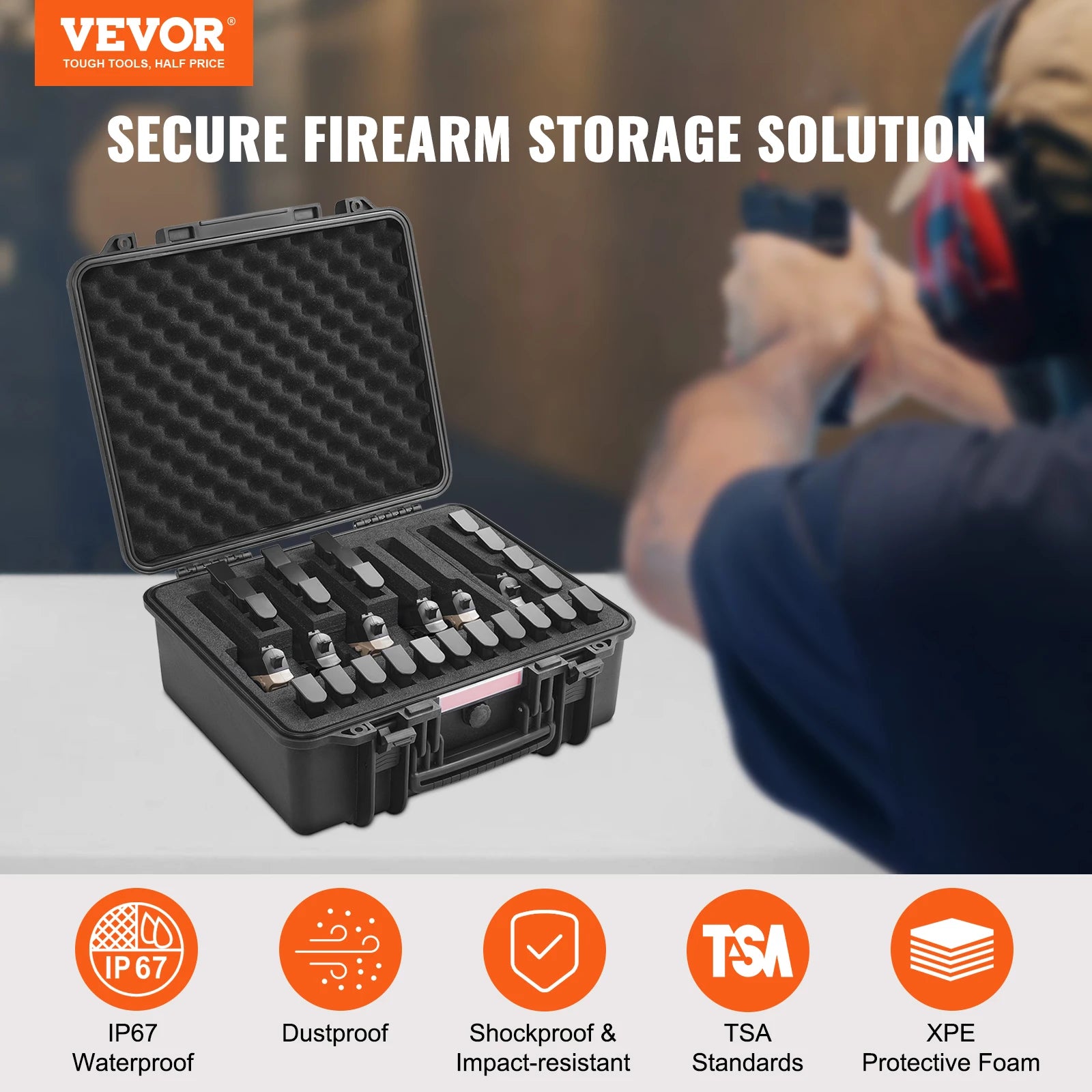 Hard Pistol Case with Pre-Cut Foam IP67 Waterproof TSA Lockable