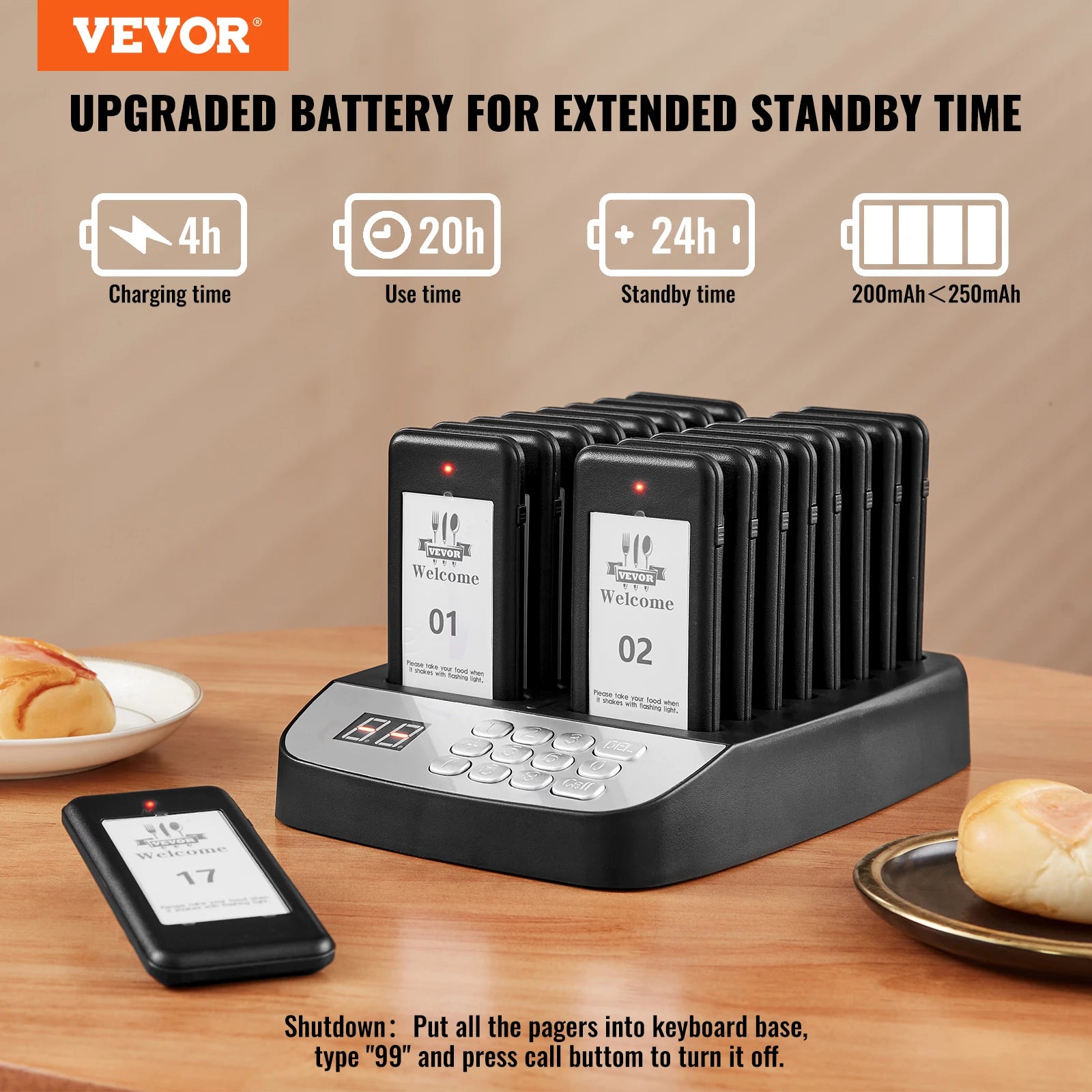 16-Piece Restaurant Pager System with 500m Long Range Wireless Calling