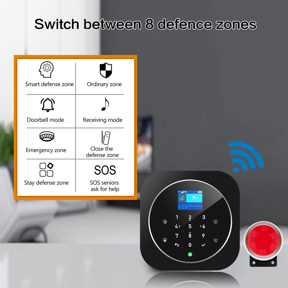 NEW Tuya WIFI W9B Alarm System for Home Burglar Security 433MHz WiFi GSM Alarm Wireless Tuya Smart House App Control 