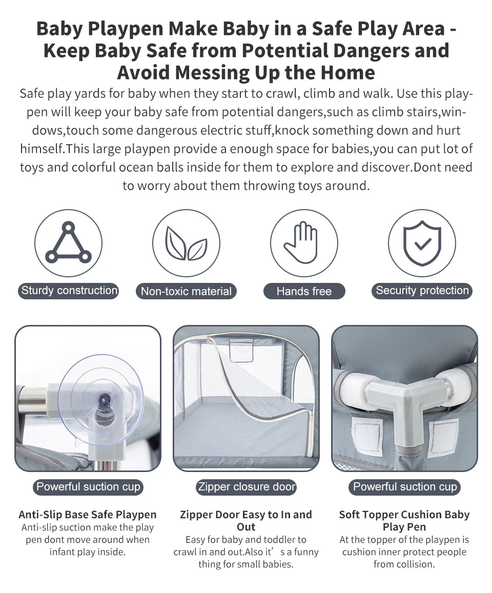 Baby Playpen Indoor Safety Playground with Basketball Hoop