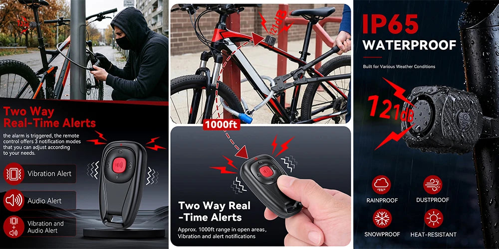 Rechargeable Vibration Bicycle Alarm - Kit Options