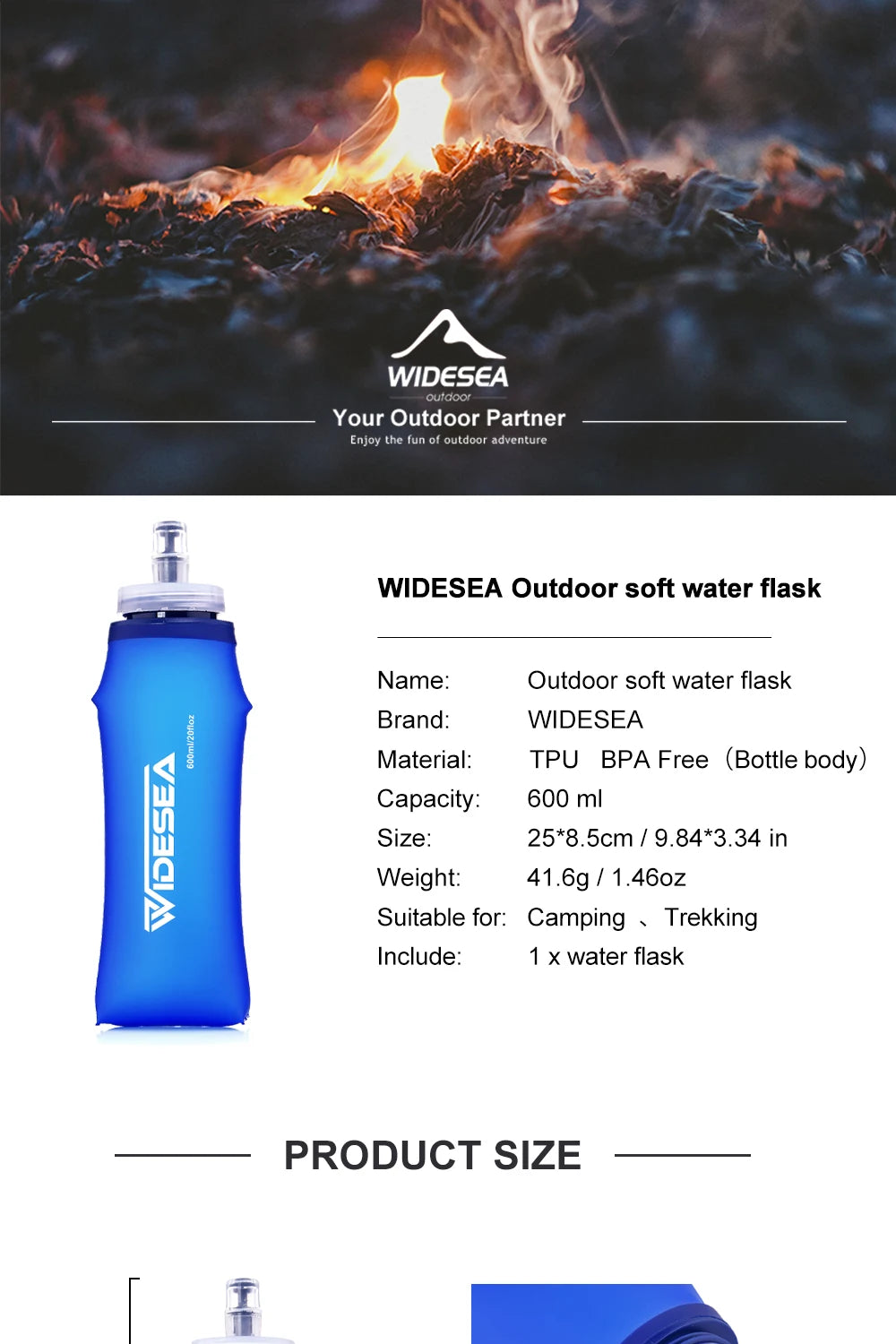Soft Water Bottle Foldable Flask for Outdoor Sports