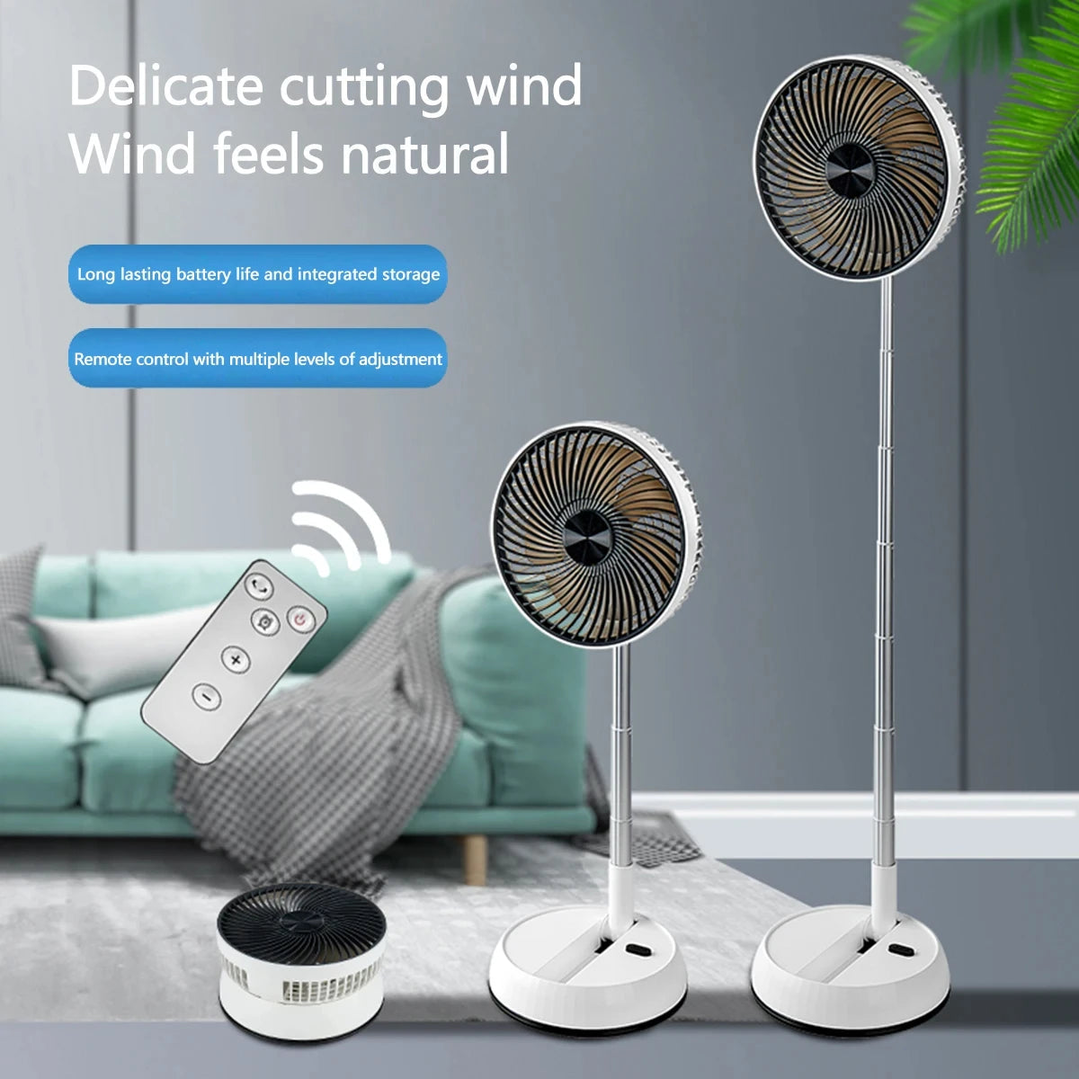 Portable Oscillating Standing Fan with Remote Controller Foldable Desk Fan Rechargeable Battery Powered Pedestal Fan for Camping 