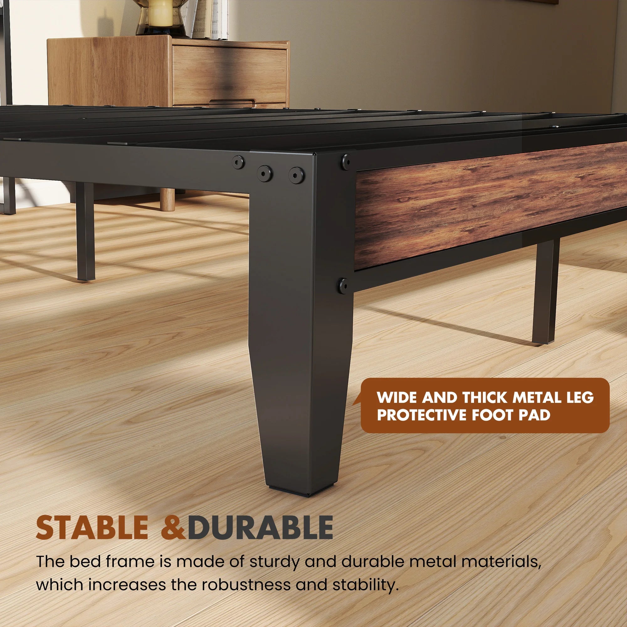 King Size Metal Bed Frame with Storage & Charging Headboard