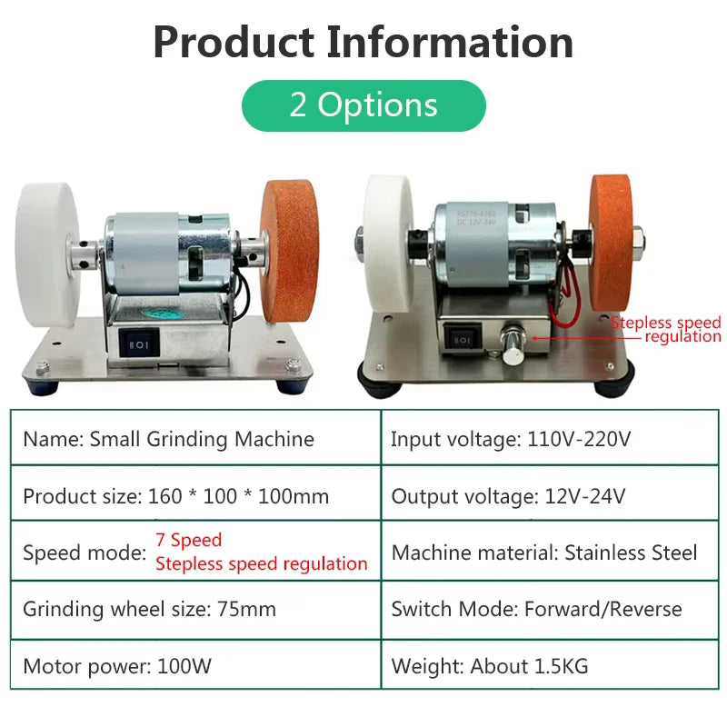 100W Double Grinder Machine Artifact Table Grinder Motor Micro Coarse and Fine Polishing Electric Grinding Wheel Grindig Stone 