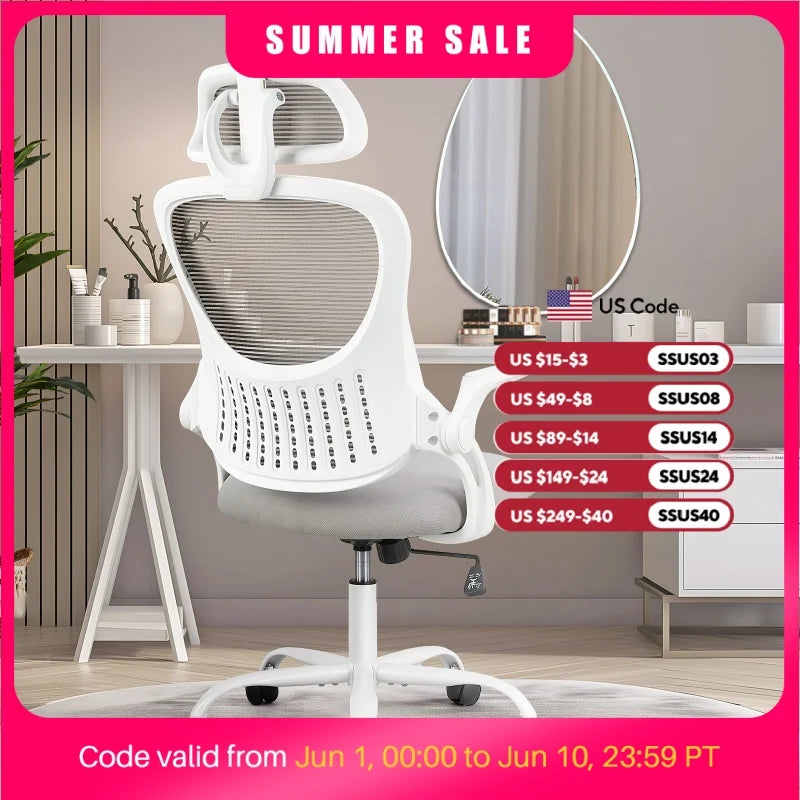 Ergonomic Mesh Office Chair with Lumbar Support, Headrest & Flip Arms