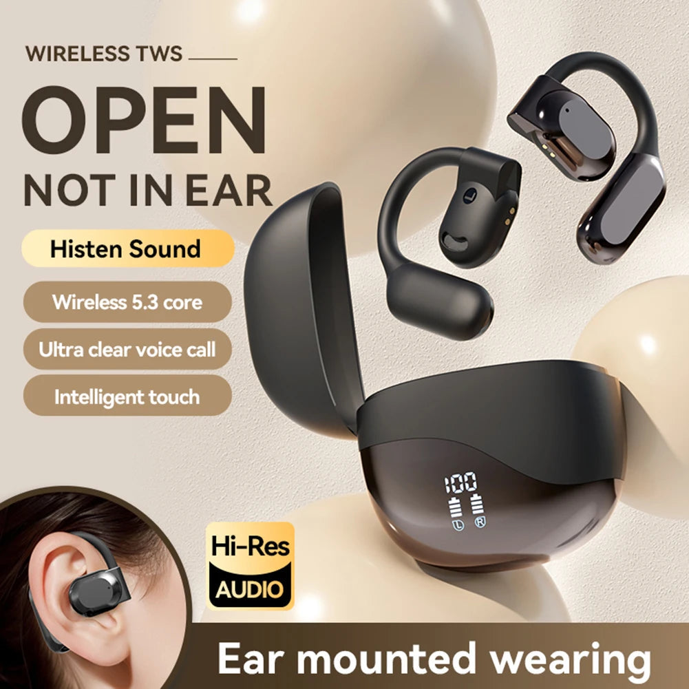 AI Translator Earbuds Bluetooth 5.4 Noise Cancelling Real Time Translator Ear Hook Two-Way Voice Translator for Business Travel 