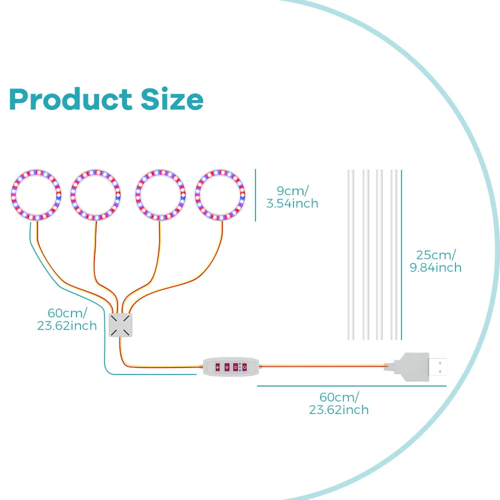 USB Plant Grow Light, One to Four Heads