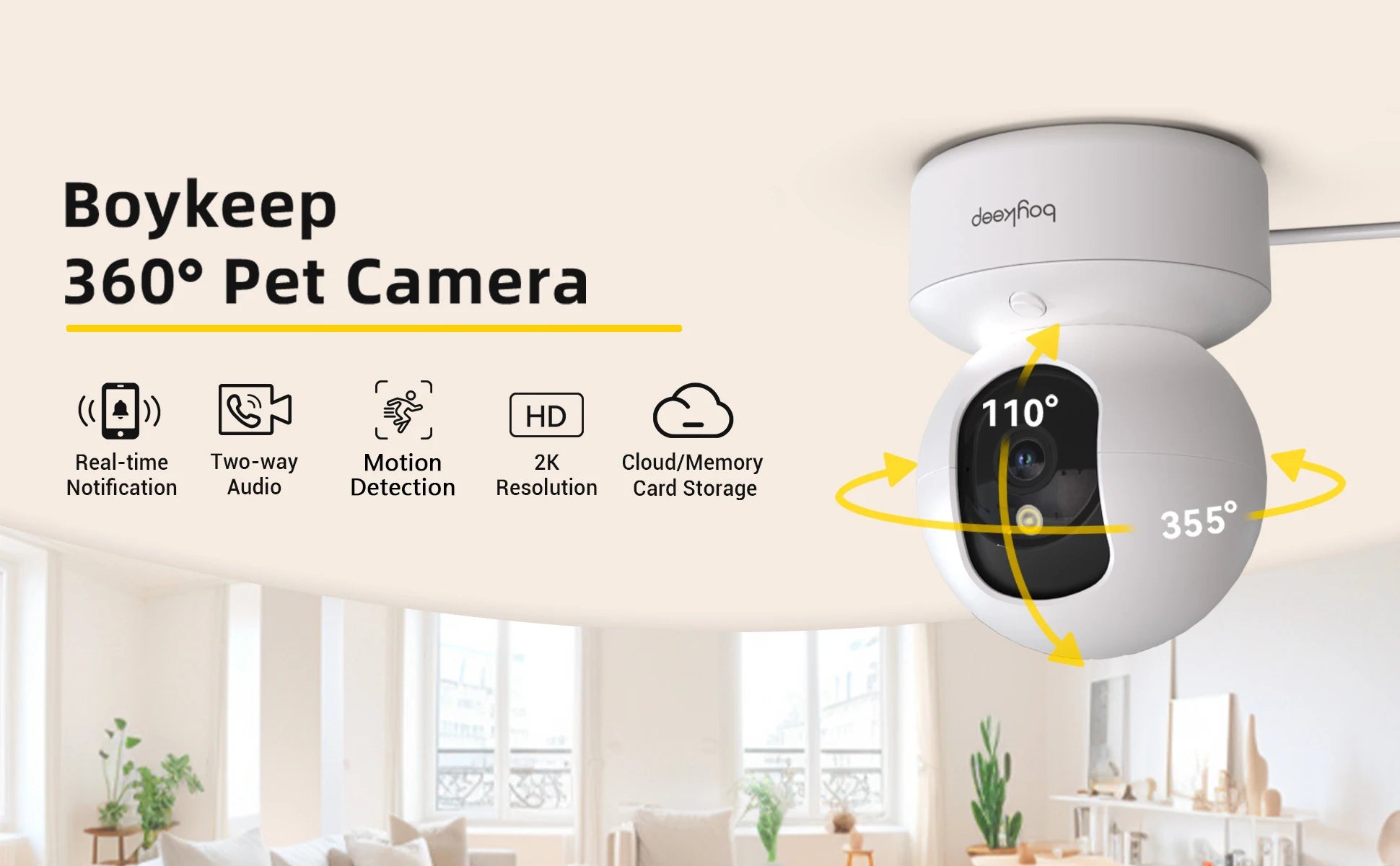 Έξυπνη Εσωτερική Κάμερα Ασφαλείας 2K WiFi 360° PTZ με Νυχτερινή Όραση