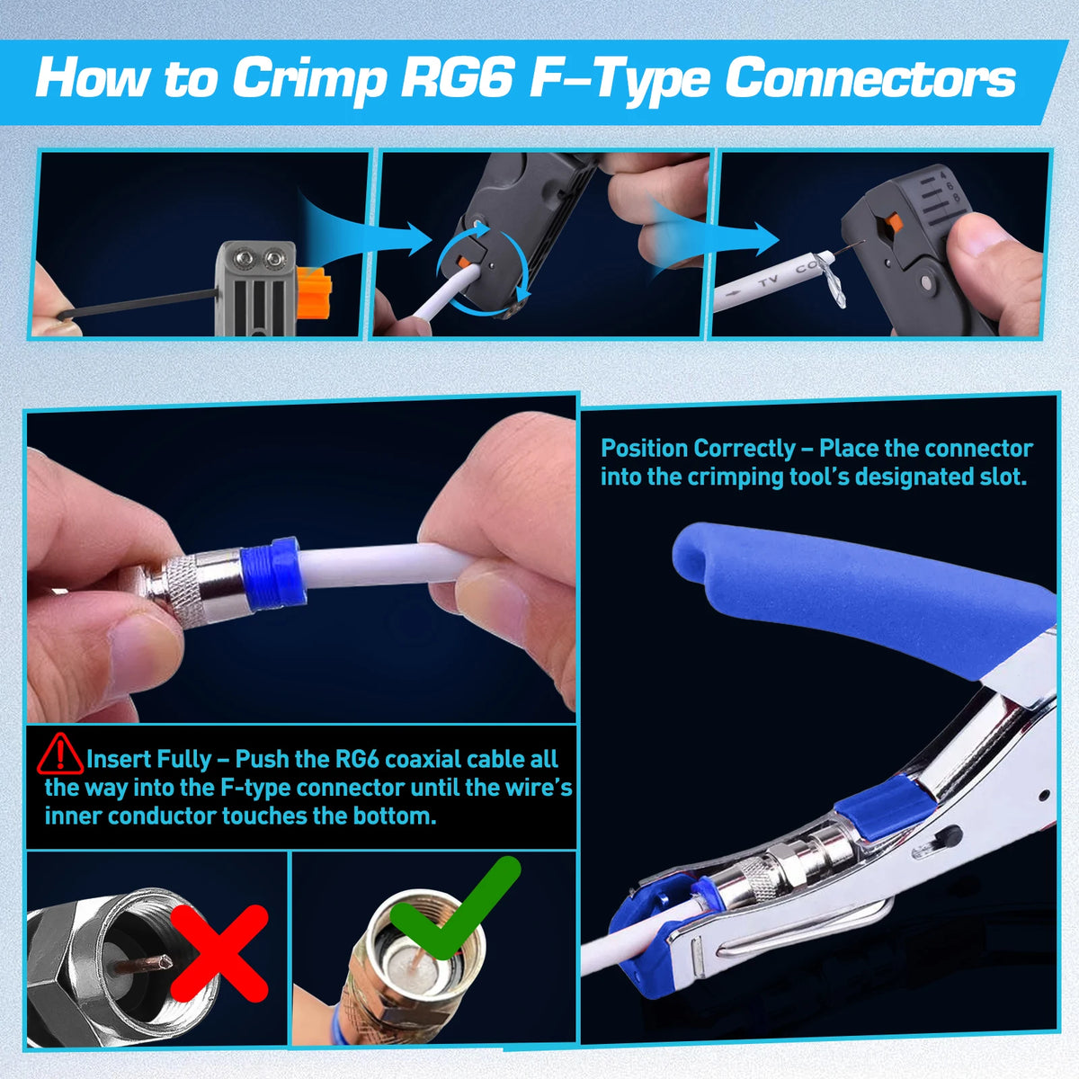 Coaxial Compression Tool Kit with RG6 Connectors