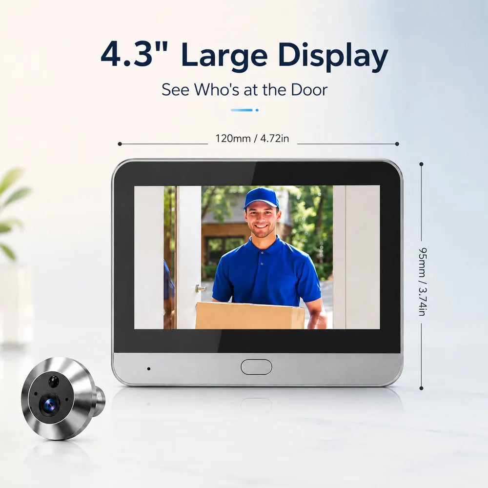 Mini caméras de sonnette WiFi 5 MP avec moniteur intérieur, écran 4.3 pouces, batterie rechargeable 5200 mAh, détection de mouvement PIR, vision nocturne noir et blanc, surveillance à distance, application Tuya, système de sécurité domestique