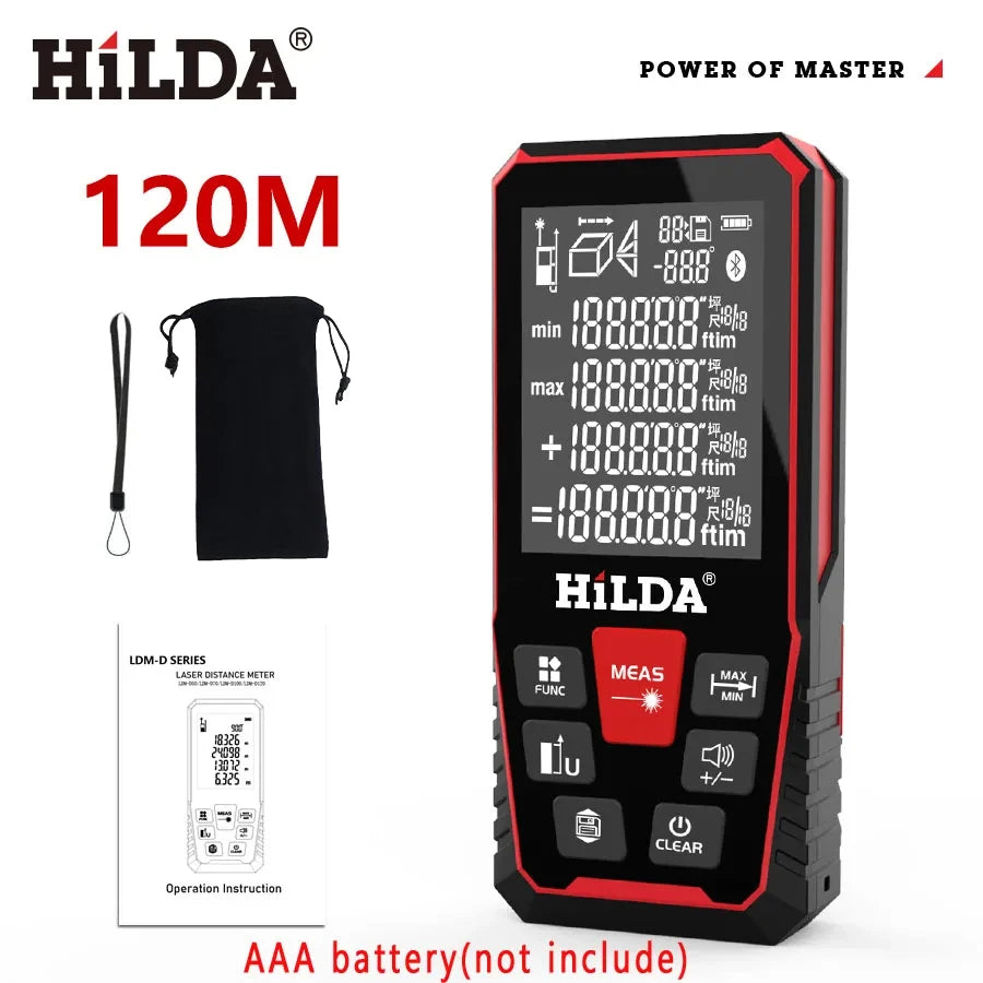 HILDA Laser Distance 50M/100M/120M Rangefinder Profesional Meter Laser Range Finder Ruler Test Tool 