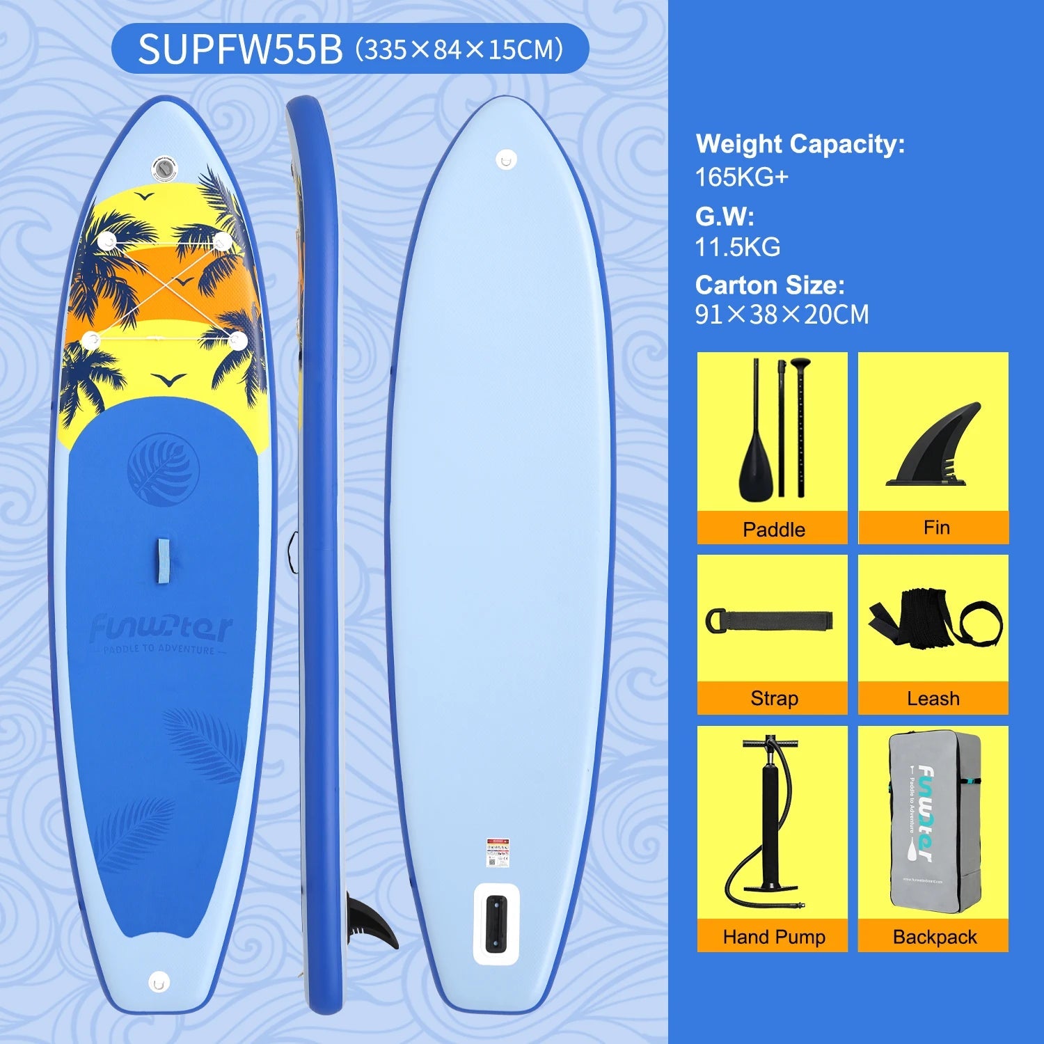 FunWater Inflatable Stand Up Paddle Board Paddling Board Surfboard Surf Sup Board 320-385CM  Non-Slip Water Sport Paddle Board 