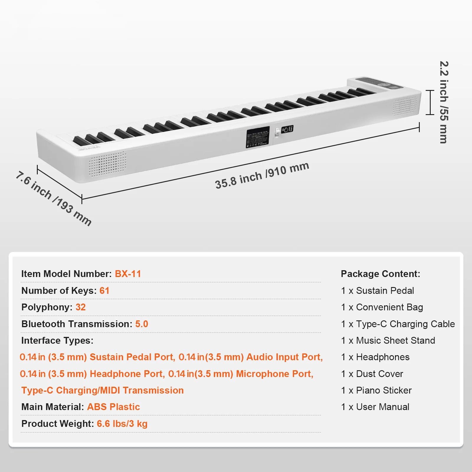 Foldable 61/88-Key Bluetooth MIDI Keyboard Piano with Rechargeable Battery