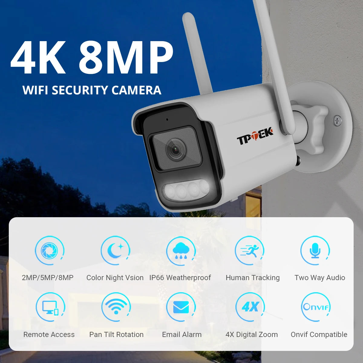 4K 8MP udendørs WiFi-sikkerhedskamera vandtæt