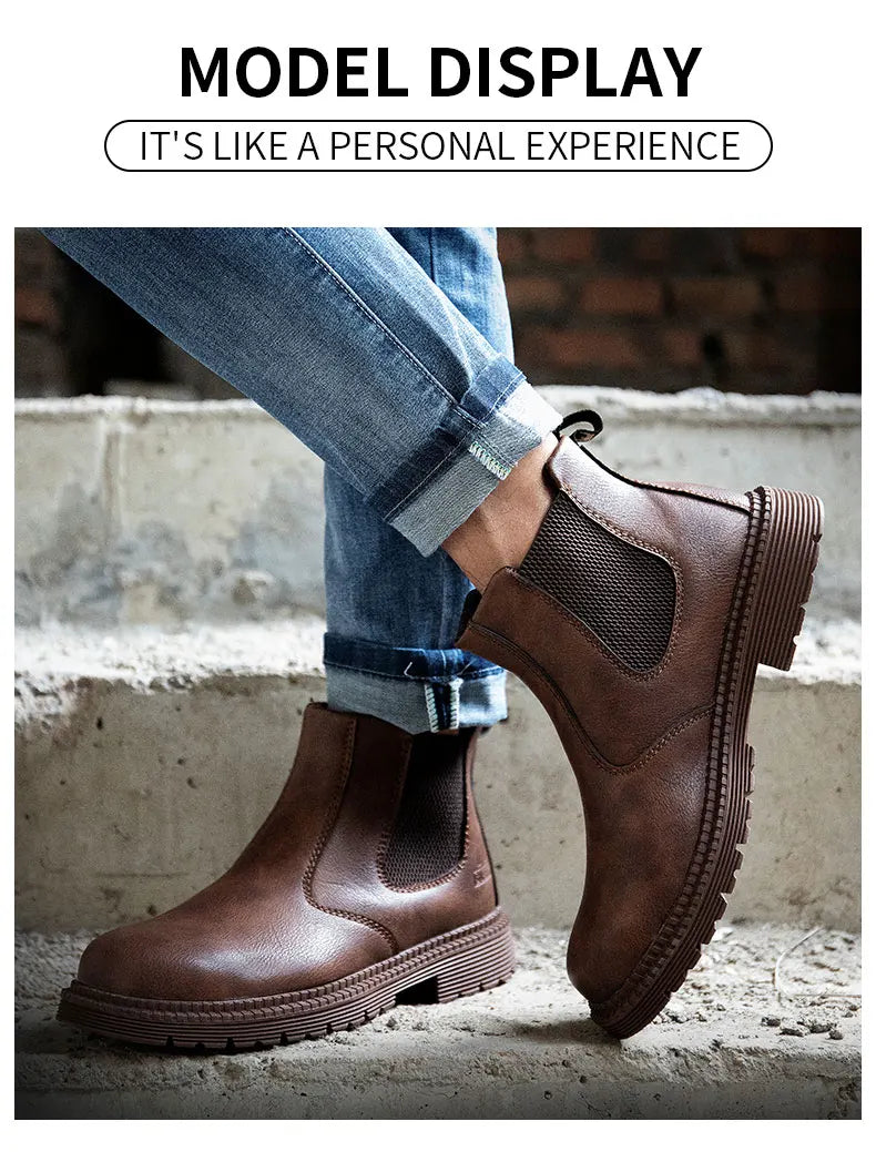 Men Lerther Work Boots Indestructible Safety Shoes Men Steel Toe Puncture-Proof Work Sneakers Male Work Shoes