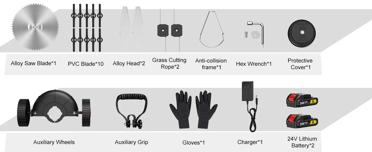 Conentool 24V Cordless Strimmer with Dual Batteries and Blade Set