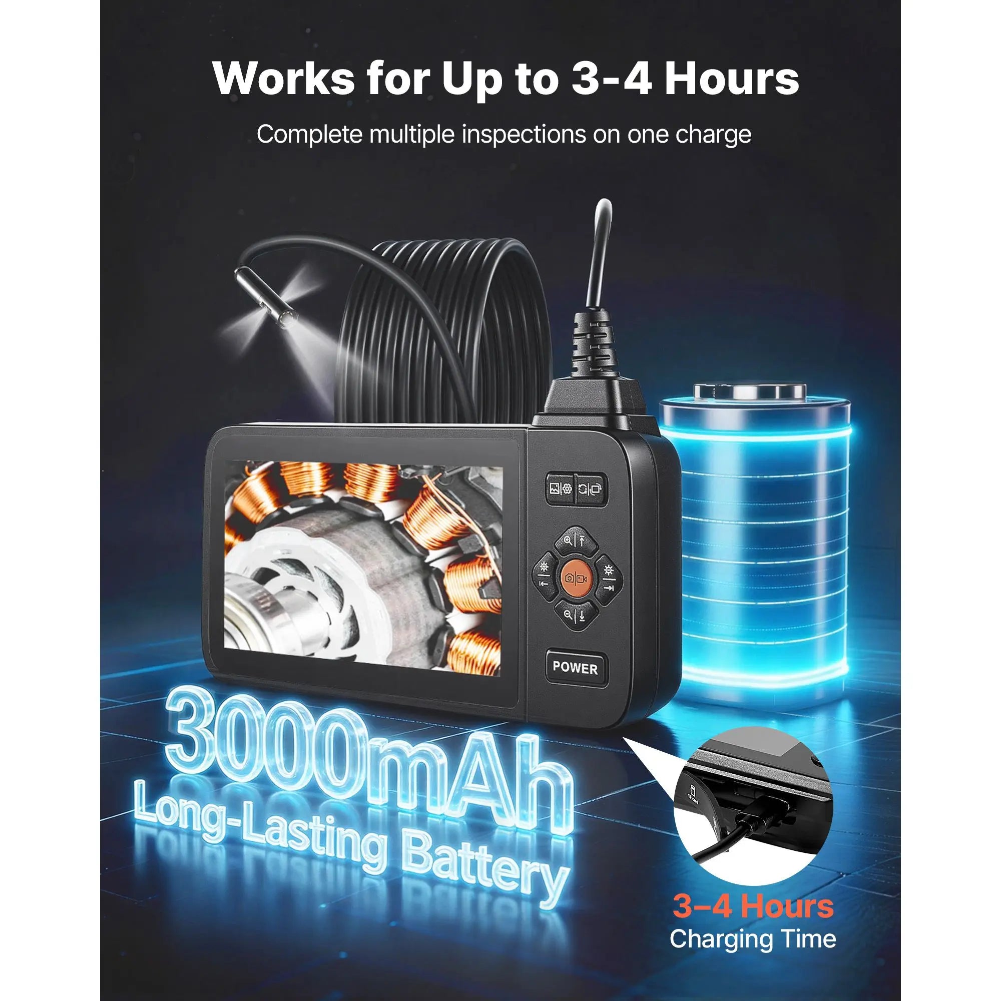 Triple Lens Endoscope Camera with 4.5" HD IPS Screen