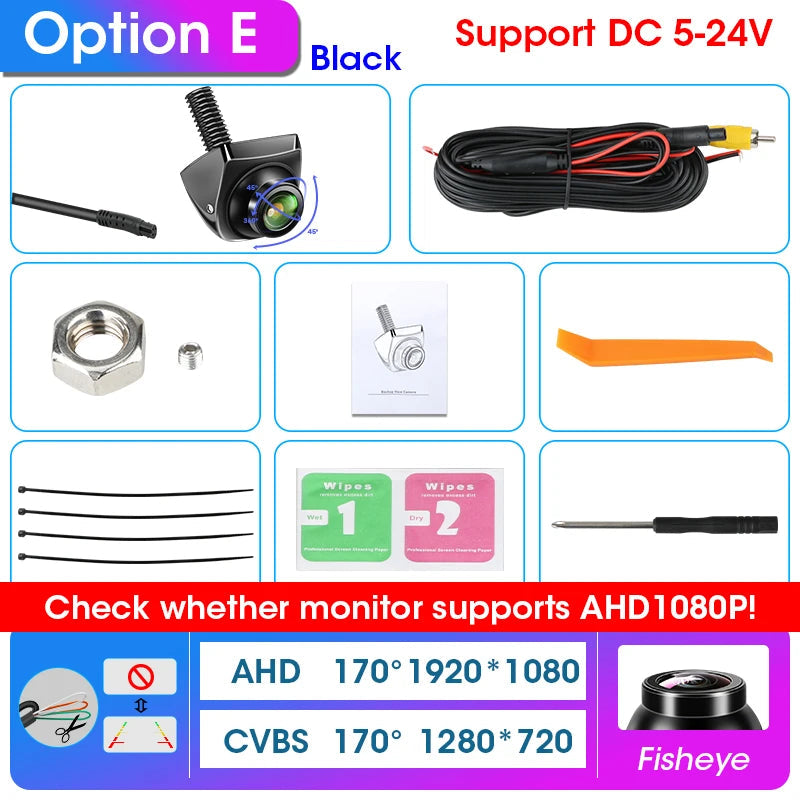 AHD 1920x1080P CVBS Vehicle 170° Car Rear View Camera Night Vision Fisheye Golden Lens HD Universal Reverse 12V IP68 Waterproof 