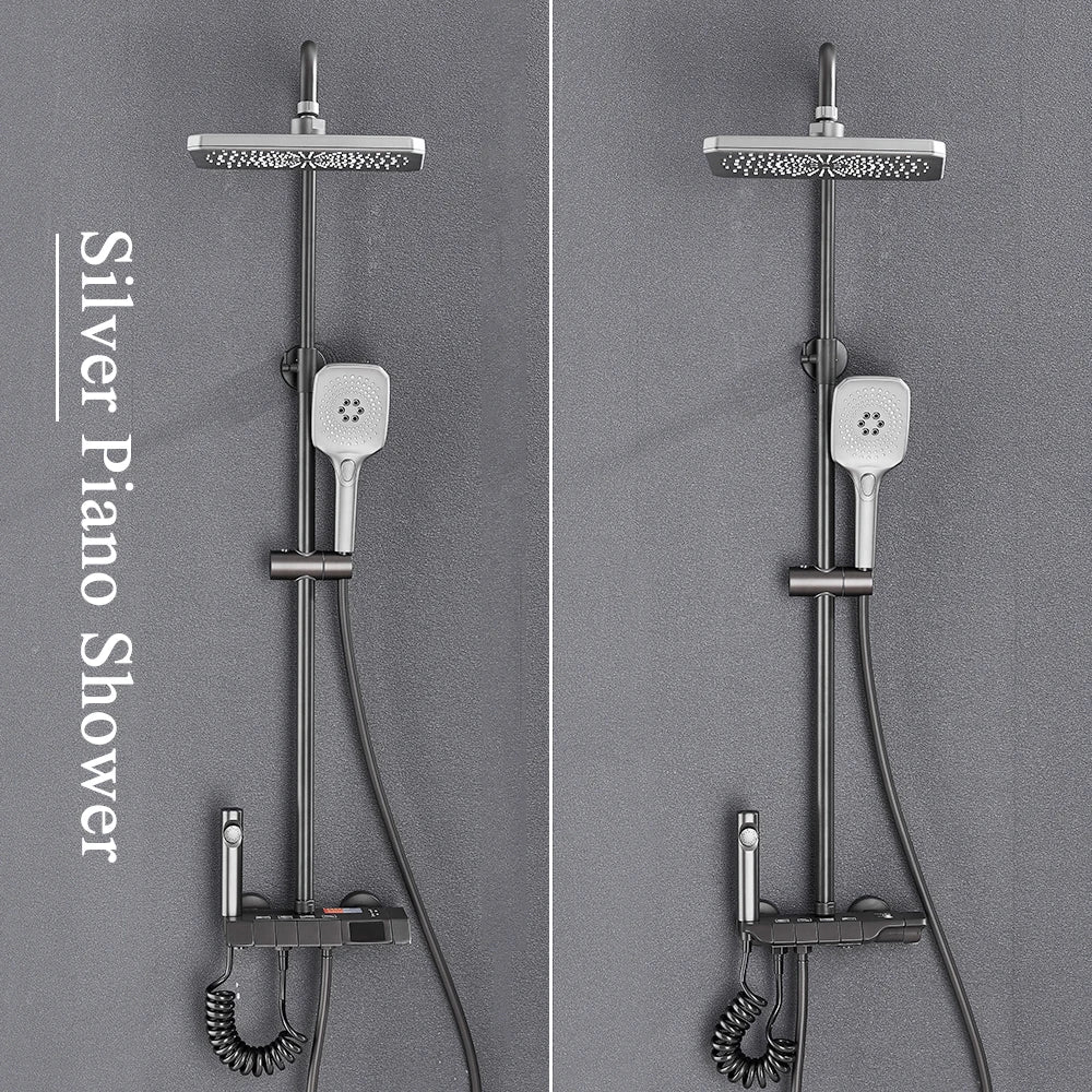 Black Digital Shower Set with Rainfall Head and Hand Shower