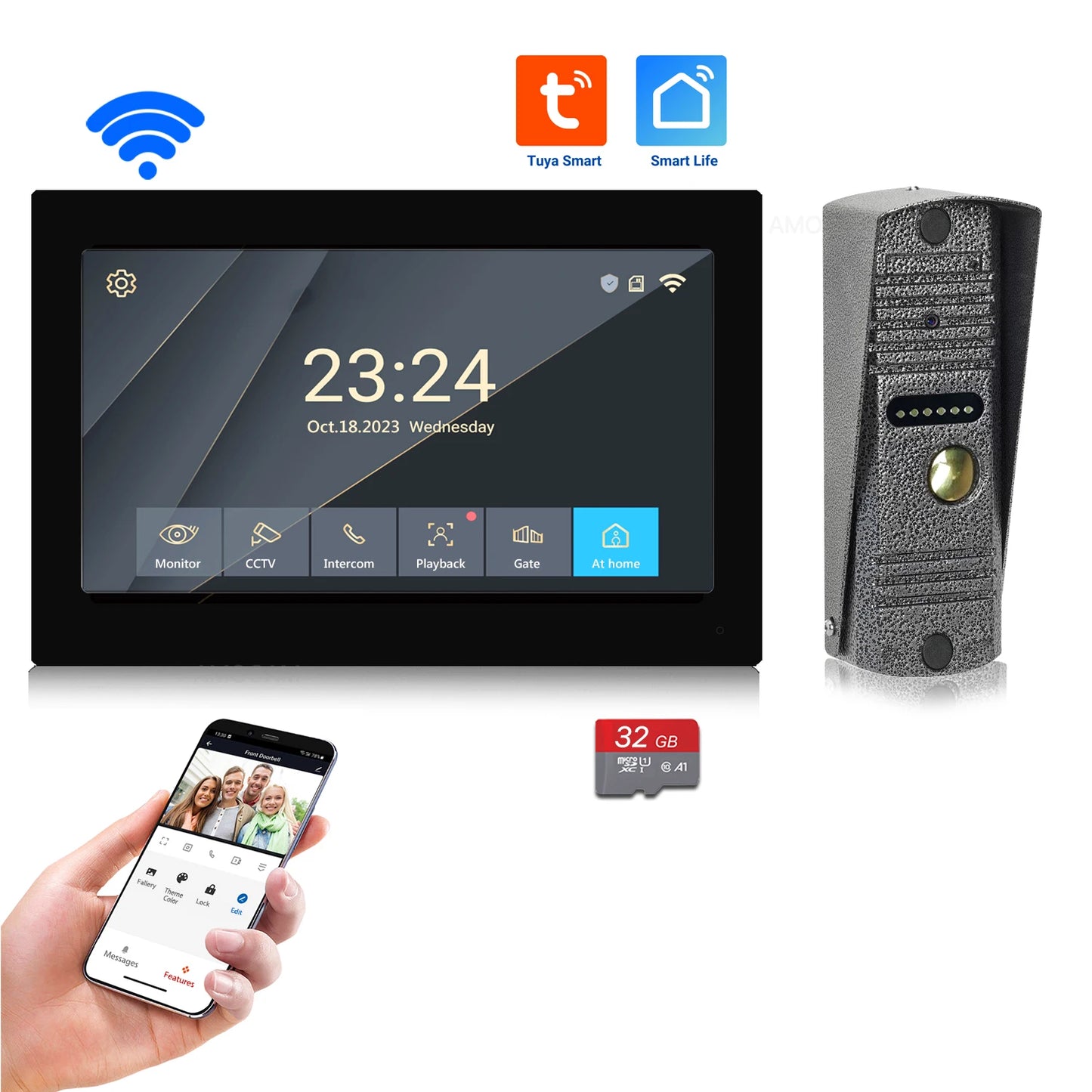 Video Intercom System 1080P Video Doorbell Phone Camera, WiFi Touch Monitor, 32G Card Auto Record TUYA APP 2 Way Intercom Unlock Spy-shop.com