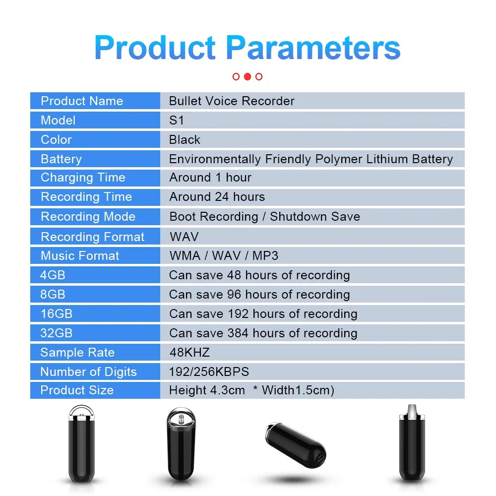 Mini diktafon aktiviran glasom 32GB s dugotrajnom baterijom i veličinom privjeska za ključeve