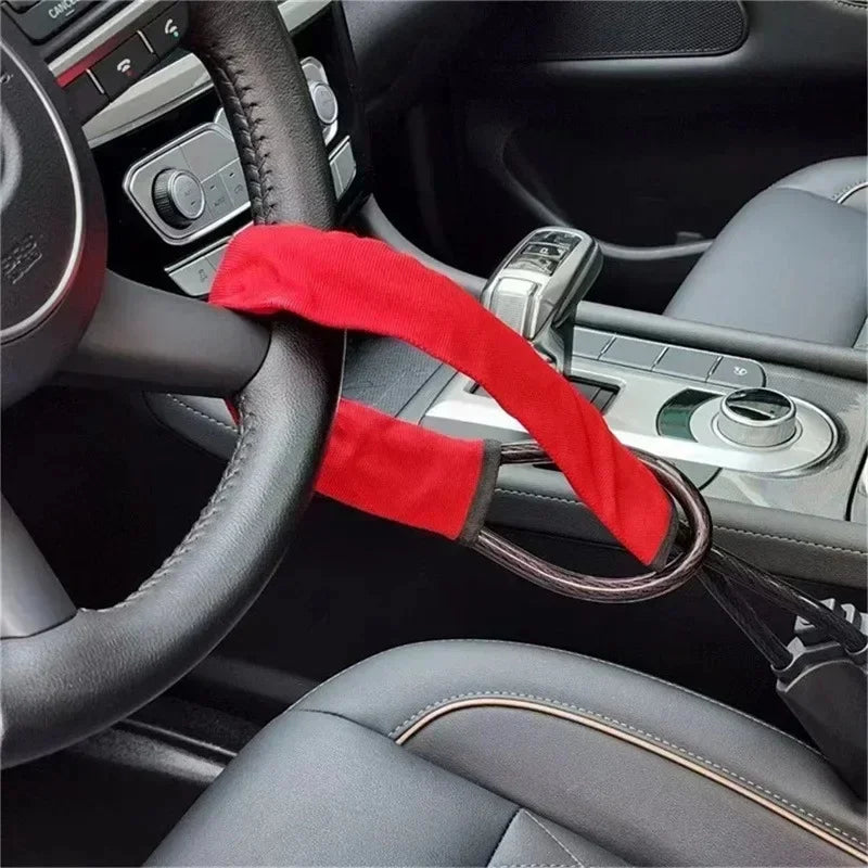 SEAMETAL Car Steering Wheel Lock Universal Antitheft Device Auto Seat Belt Buckle Lock Rope Steel Cable for Car Truck SUV Van RV