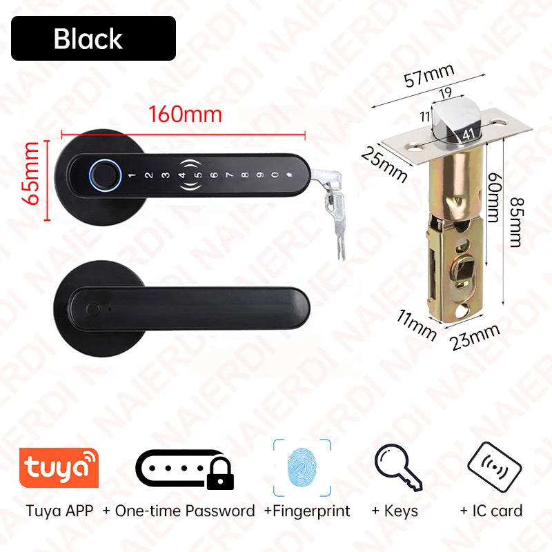 NAIERDI Fingerprint Door Lock with Card 5-1 Keyless Bluetooth Smart Door Lock Tuya APP Security Digital Door Lock with Handle