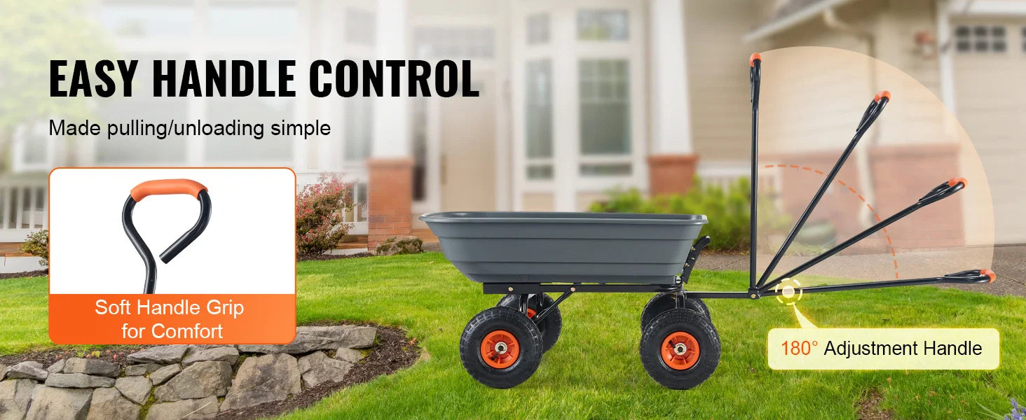 SucceBuy Dump Cart Poly Garden Dump Cart Easy to Assemble Steel Frame Dump Wagon with 2-in-1 Convertible Handle Safe Transport