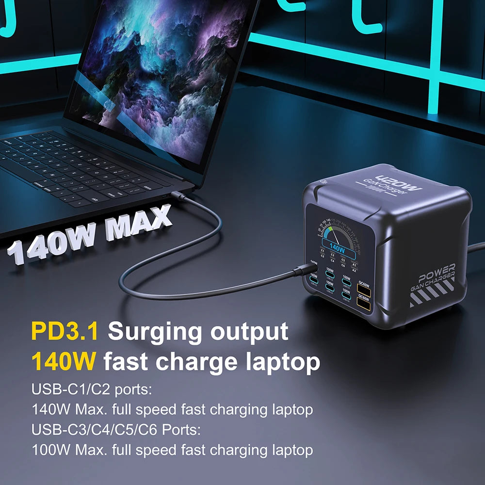 420W GaN Multi-Port Charger with 140W USB-C & Digital Display