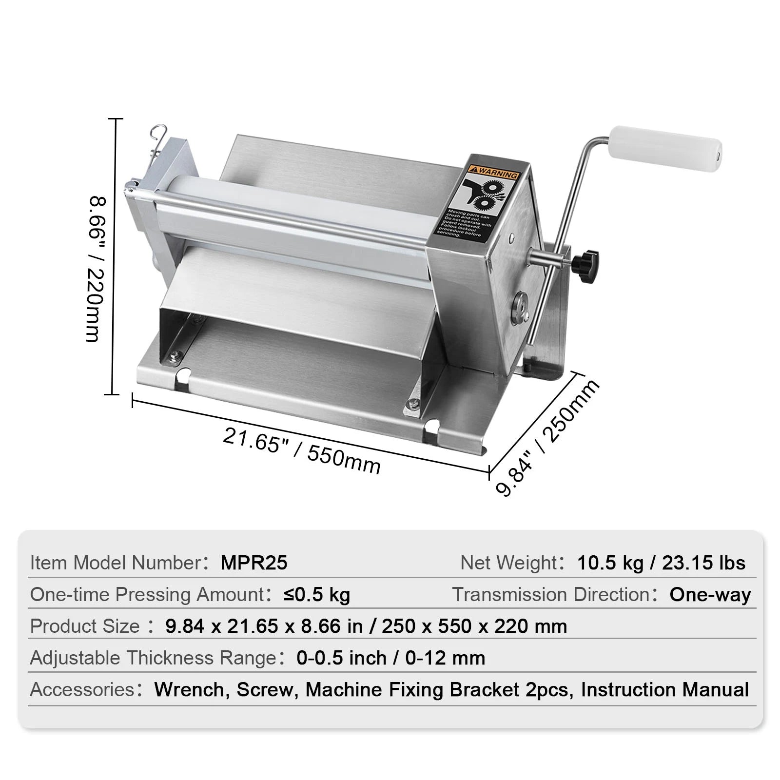 Manual Dough Sheeter Machine with Adjustable Thickness