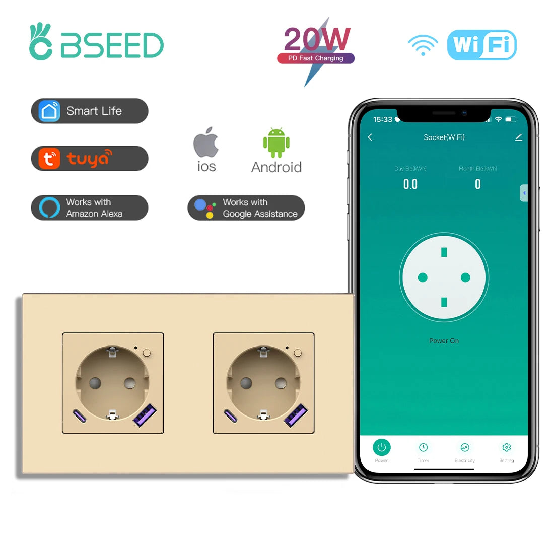 Wi-Fi Wall Socket with USB-C Charging - Options
