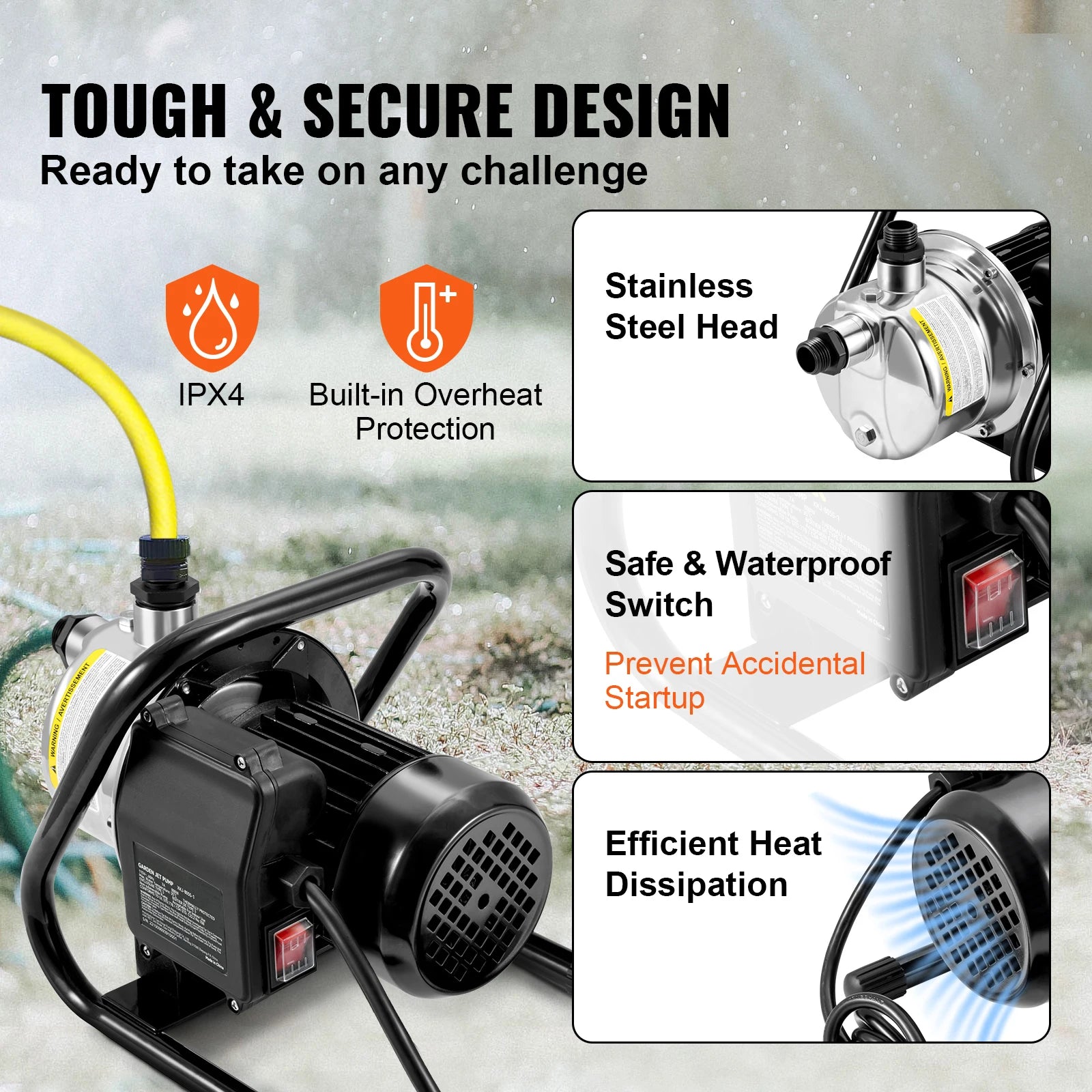 SucceBuy Shallow Well Pump 1.1 HP 115V 978GPH 131ft Height 69.6psi Max Pressure Portable Sprinkler Booster Jet Pumps Irrigation
