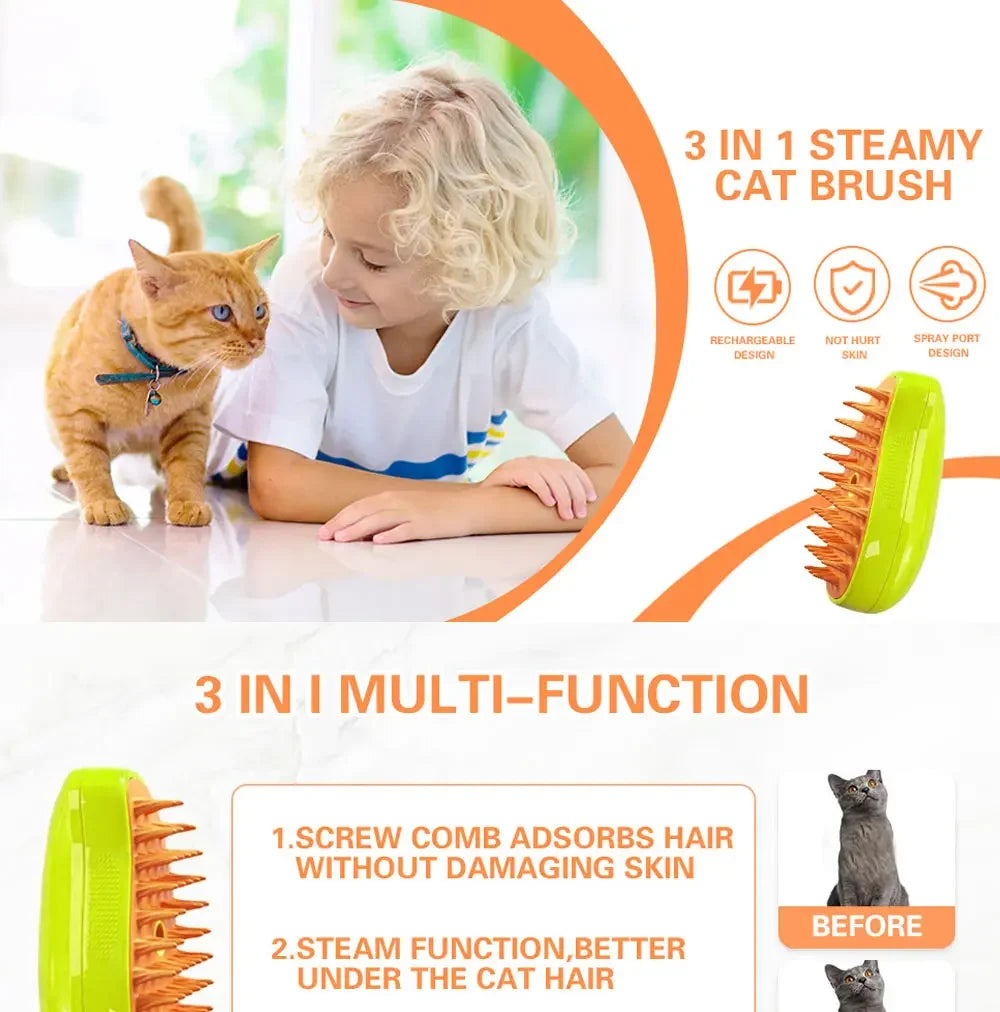 Cat Dog Steamy Brush Steam Brush Electric Sprayer for Massage Pet Grooming tool Shedding 3 in 1 Electric Sprays Massage Combs 
