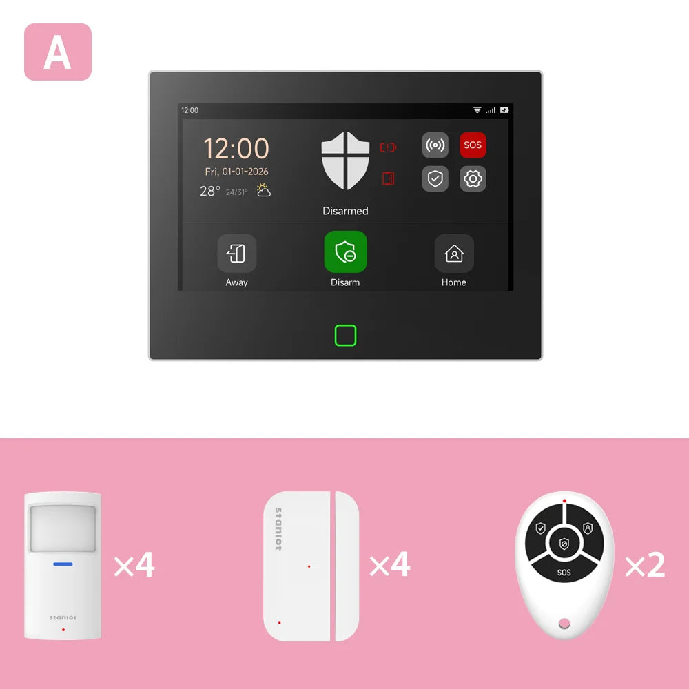 16|Staniot Versión Lora de 7 pulgadas Sistema de alarma para el hogar inalámbrico Alcance de transmisión de 500m WiFi 4G Sirena integrada. Alarma inteligente